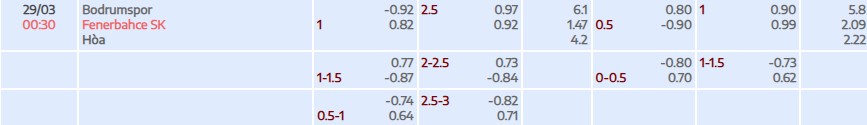Tỷ lệ kèo Super Lig Bodrumspor vs Fenerbahce