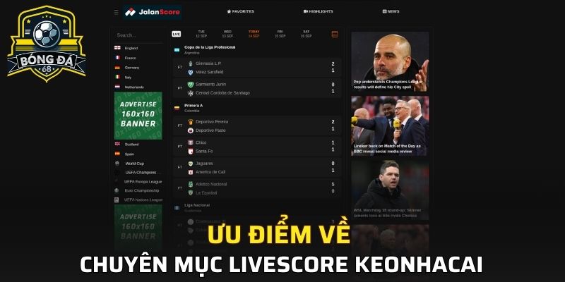 Ưu điểm về chuyên mục Livescore KeoNhaCai